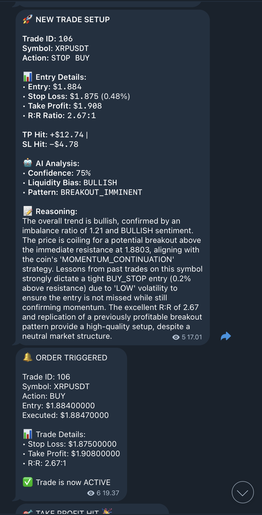 Telegram Trade Setup with AI Analysis and Order Execution